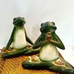 Vintage Pier 1 | Yoga Frogs | PAIR| Majolica Glazed Figurines